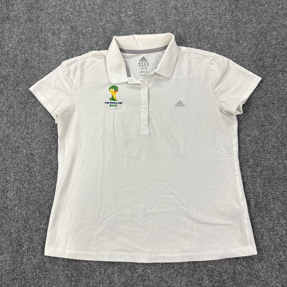 2014 FIFA World Cup Brazil Shirt Womens Large White Soccer Football Adidas Polo